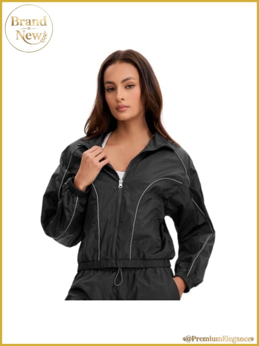 Women's Cropped Track Jacket Water Repellent Reflective Windbreaker